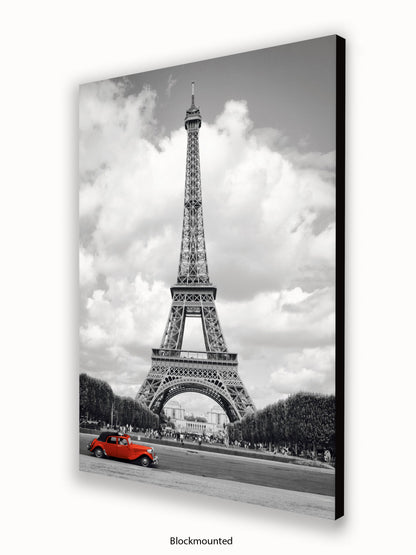 Paris Red Car Eiffel Tower Poster