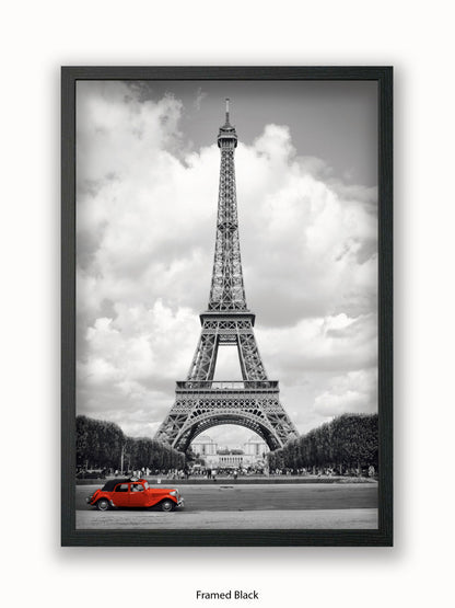 Paris Red Car Eiffel Tower Poster