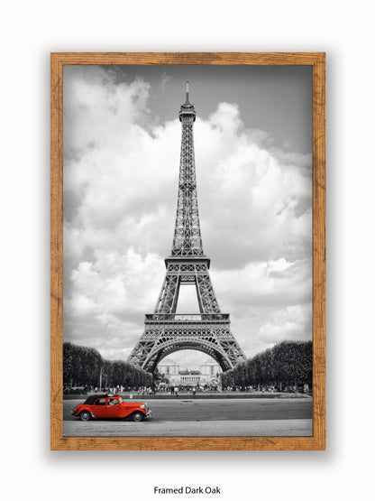 Paris Red Car Eiffel Tower Poster
