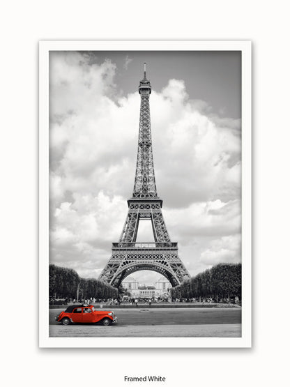 Paris Red Car Eiffel Tower Poster