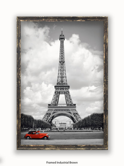 Paris Red Car Eiffel Tower Poster