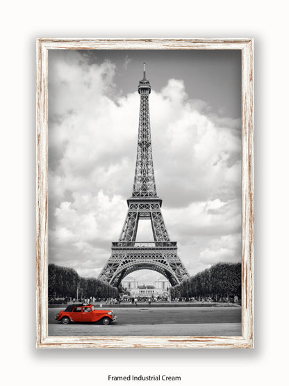 Paris Red Car Eiffel Tower Poster