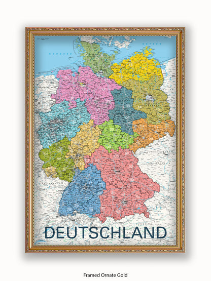 Deutschland Map German Language Poster