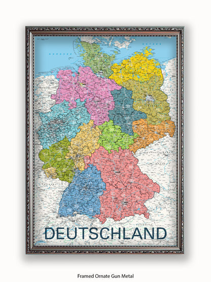 Deutschland Map German Language Poster