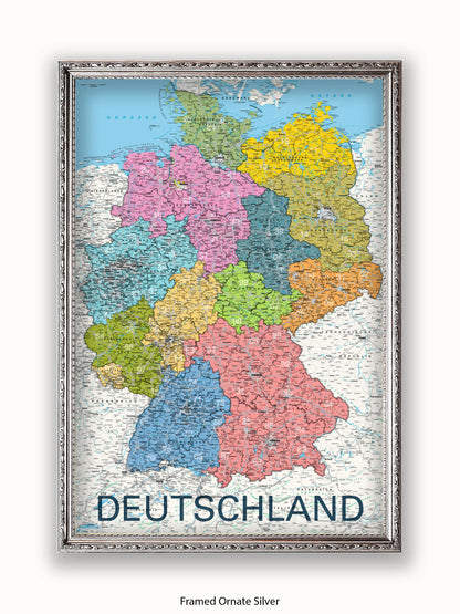 Deutschland Map German Language Poster