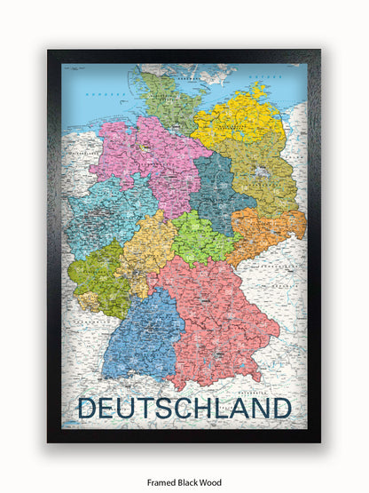 Deutschland Map German Language Poster