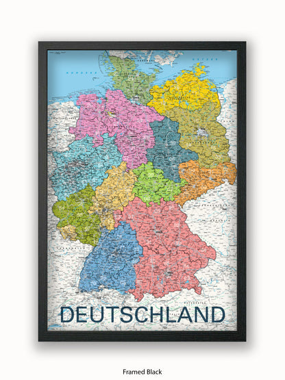 Deutschland Map German Language Poster