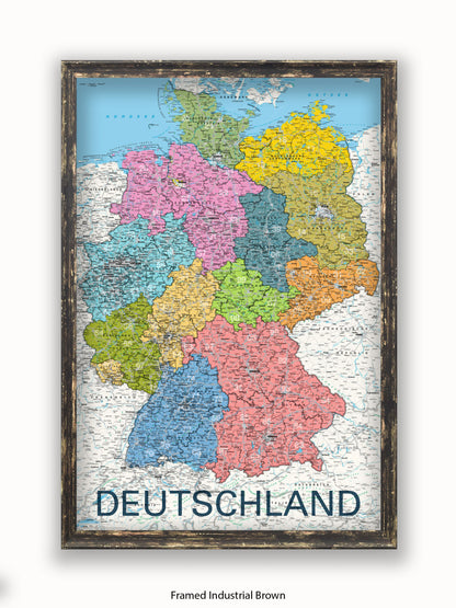 Deutschland Map German Language Poster