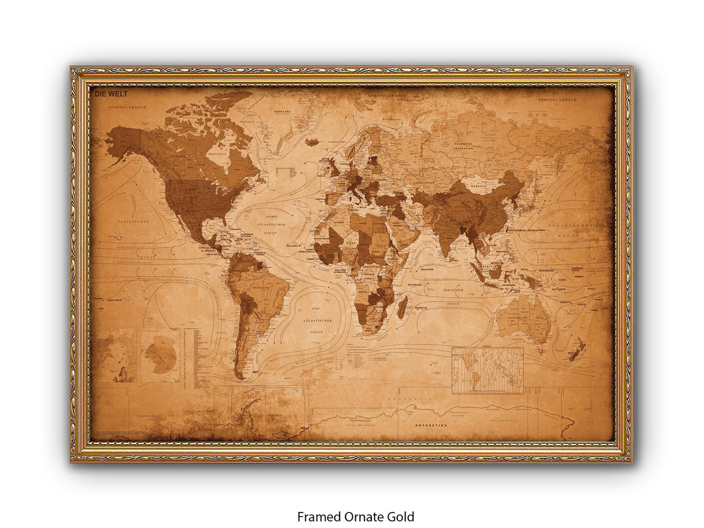 World Map GERMAN LANGUAGE Poster Vintage Style Poster