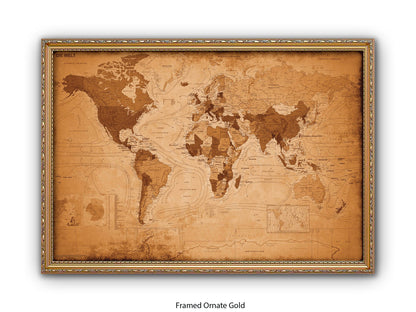 World Map GERMAN LANGUAGE Poster Vintage Style Poster