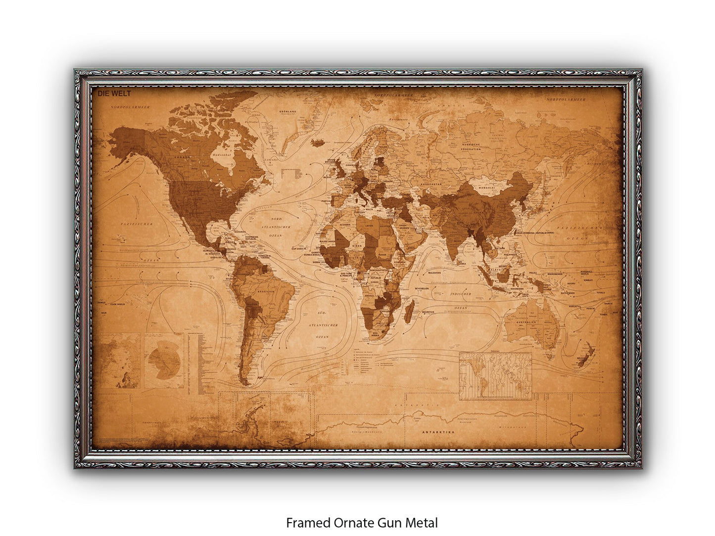 World Map GERMAN LANGUAGE Poster Vintage Style Poster