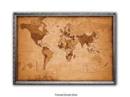 World Map GERMAN LANGUAGE Poster Vintage Style Poster