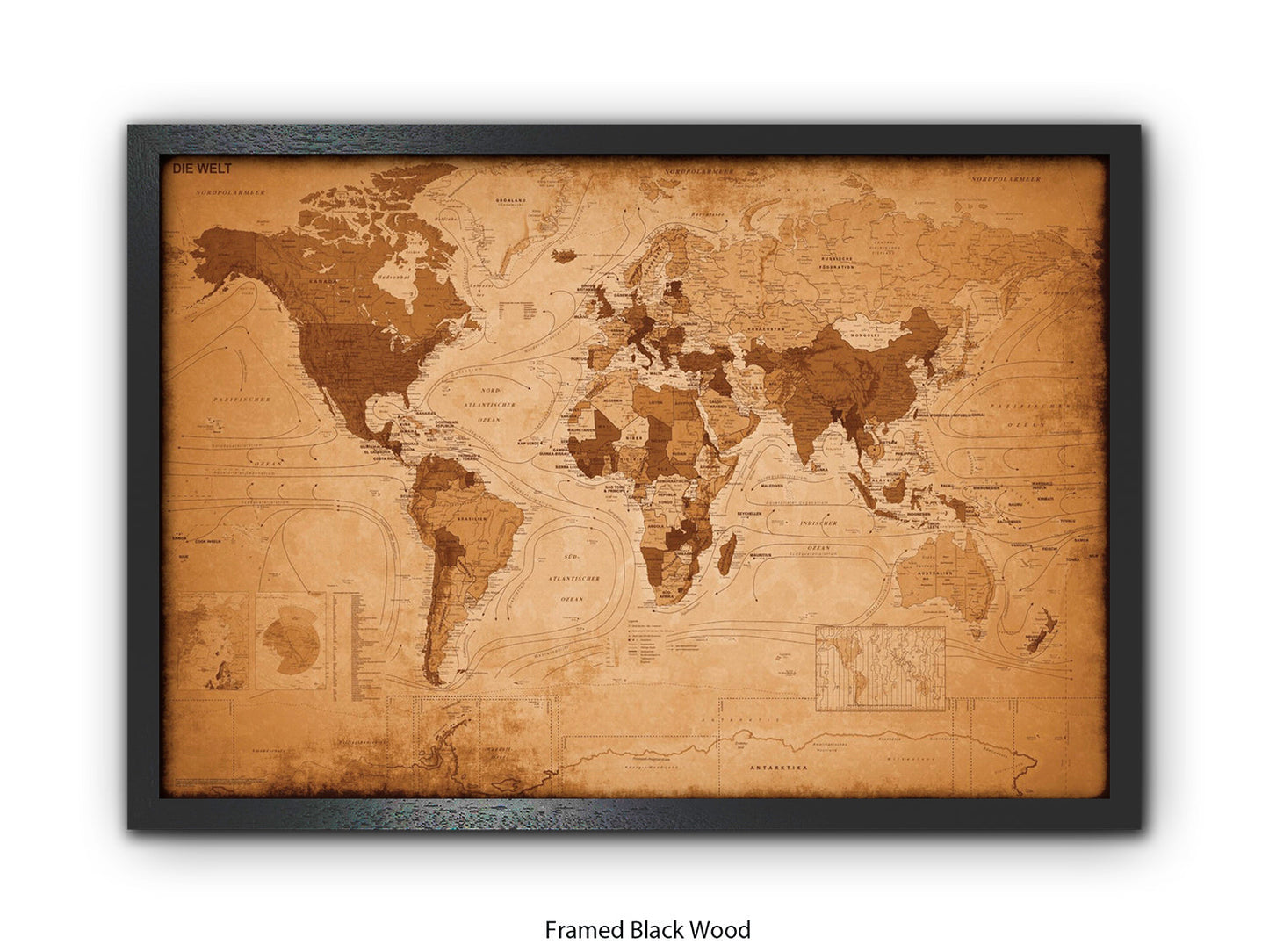 World Map GERMAN LANGUAGE Poster Vintage Style Poster