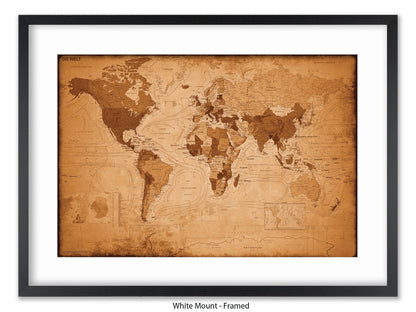 World Map GERMAN LANGUAGE Poster Vintage Style Poster