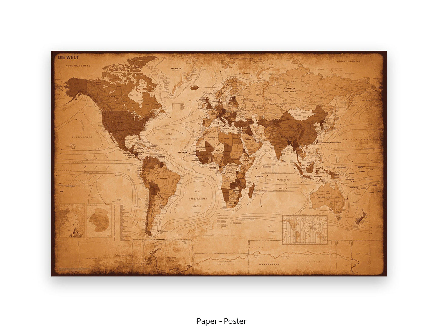 World Map GERMAN LANGUAGE Poster Vintage Style Poster