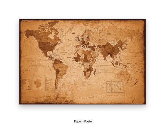 World Map GERMAN LANGUAGE Poster Vintage Style Poster