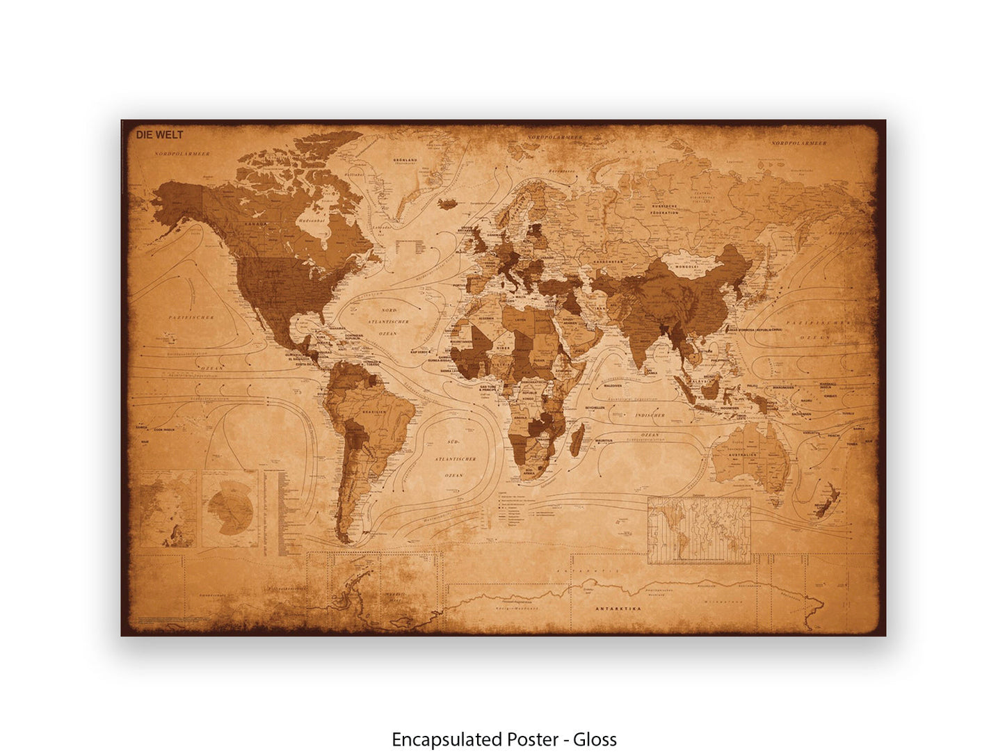 World Map GERMAN LANGUAGE Poster Vintage Style Poster