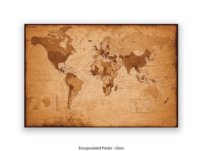 World Map GERMAN LANGUAGE Poster Vintage Style Poster