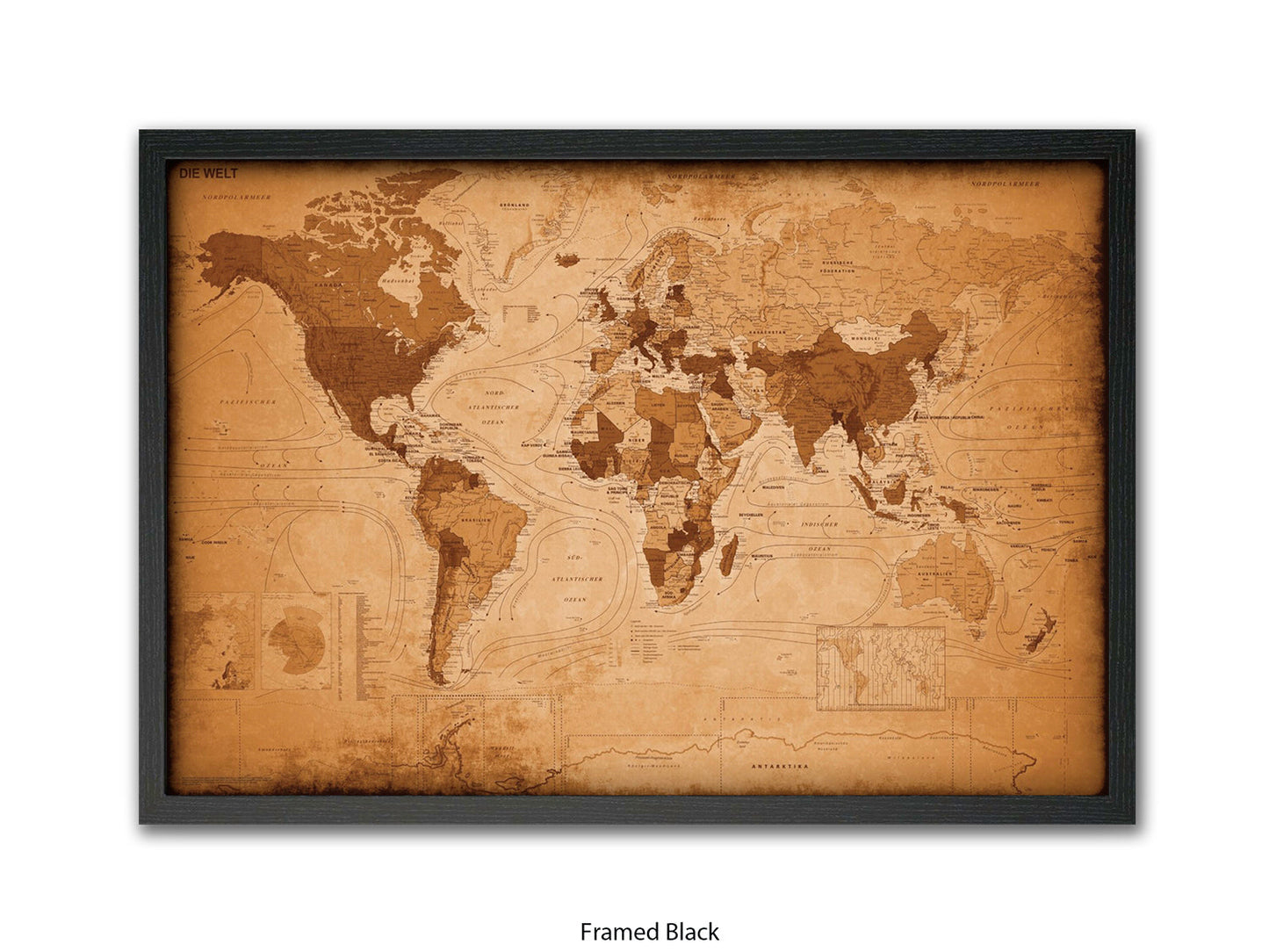 World Map GERMAN LANGUAGE Poster Vintage Style Poster
