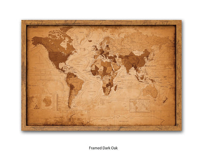 World Map GERMAN LANGUAGE Poster Vintage Style Poster