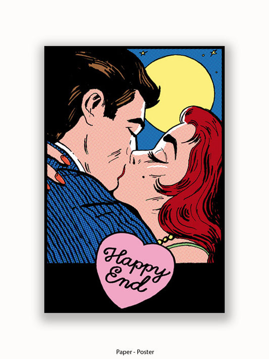 Happy End Retro Kiss Poster