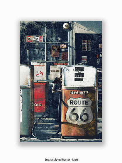 Route 66 Petrol Pumps Poster
